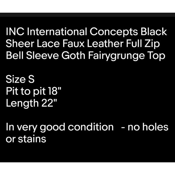 Black Sheer Lace Faux Leather Full Zip Bell Sleeve Goth Fairygrunge Top Sz S - Picture 7 of 7